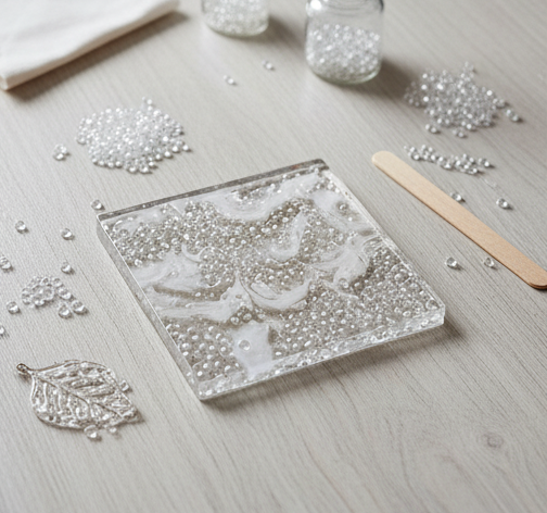 Glass Bead Resin Project, Winona Van Norman, Glass Bead size 0, 2-3 mm