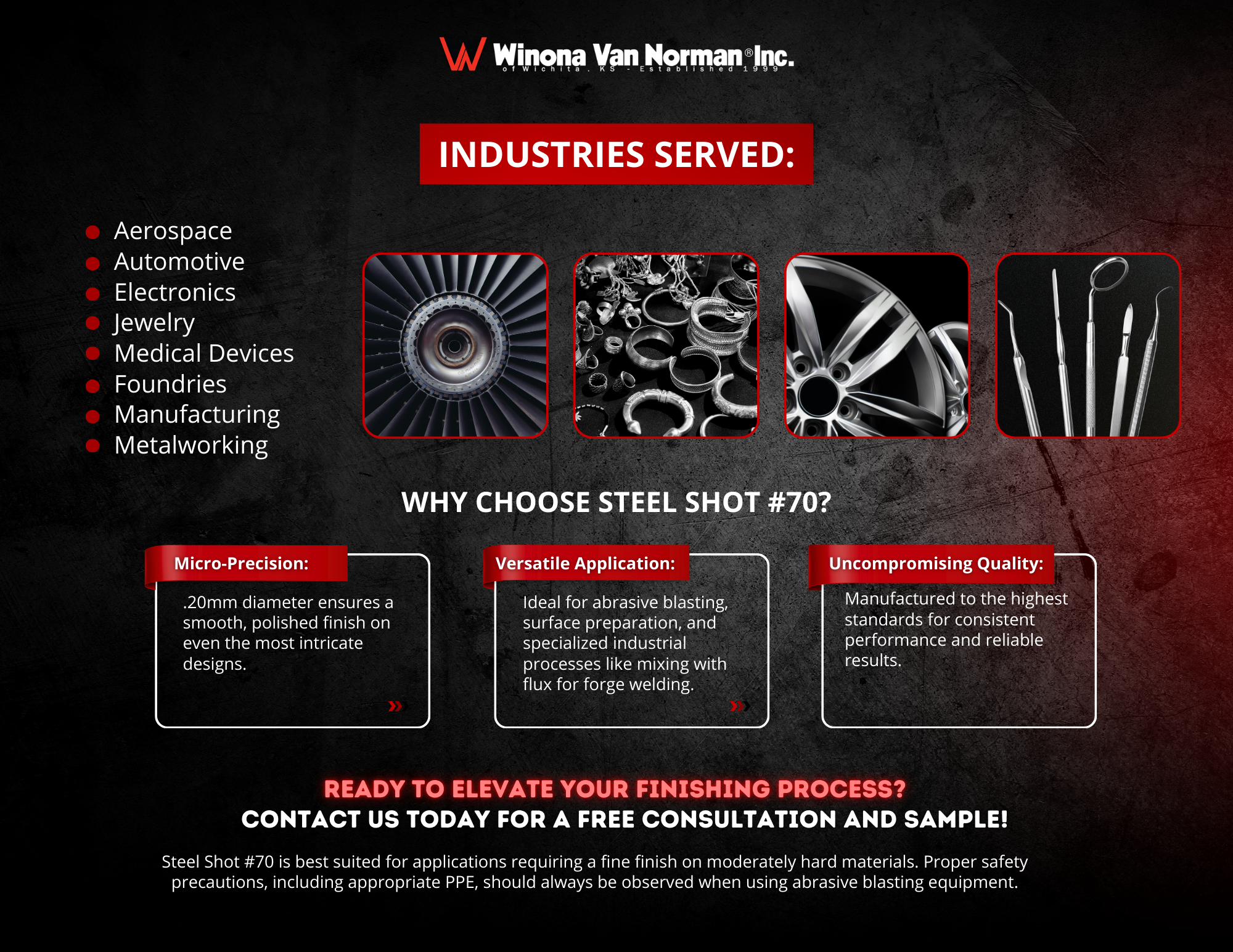 Steel Shot Blasting Media, 70 grit, Fine Finish Shot Peening, Die Casting Cleaning & Surface Prep, 1, Winona Van Norman
