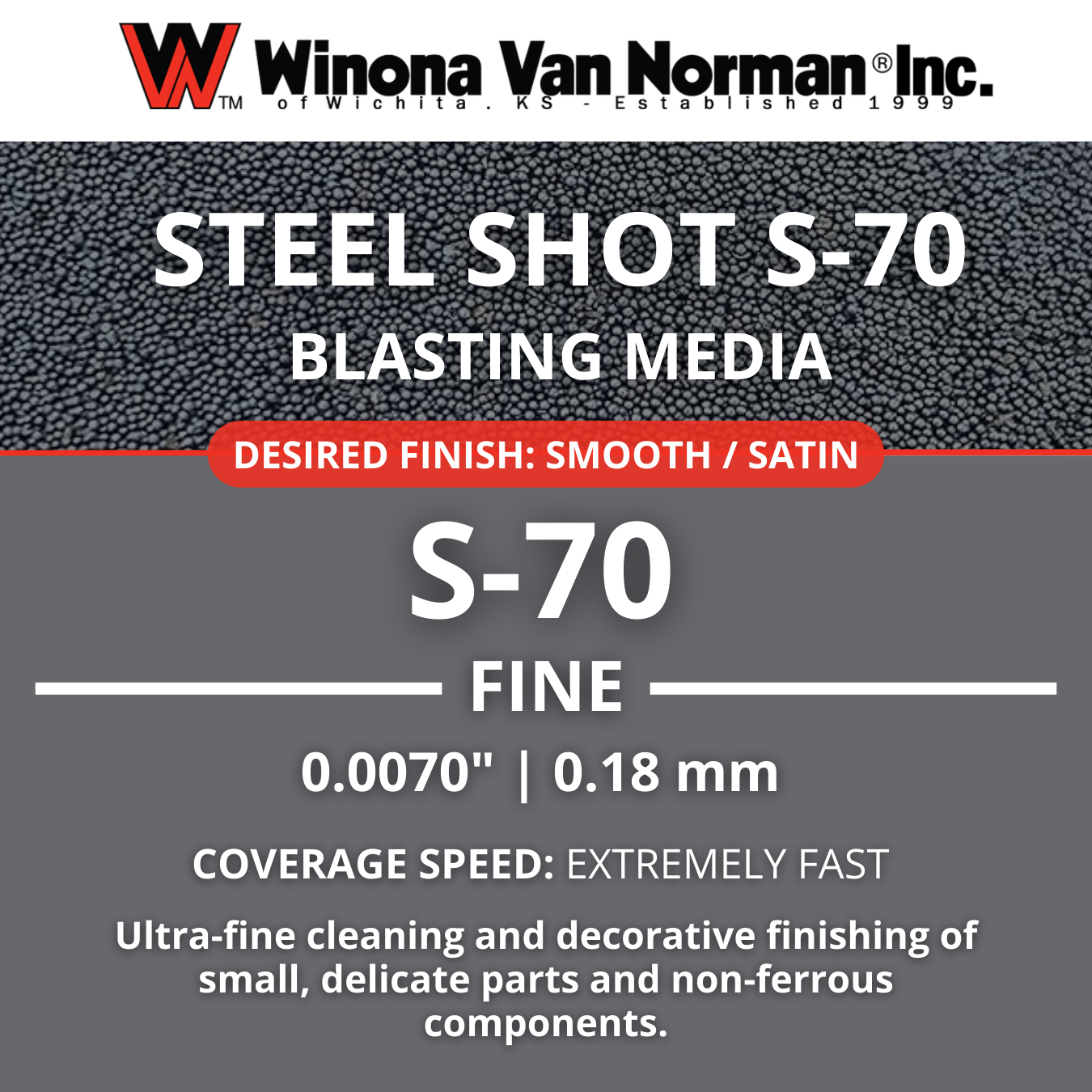 Steel Shot Blasting Media, 70 grit, Fine Finish Shot Peening, Die Casting Cleaning & Surface Prep 3, Winona Van Norman